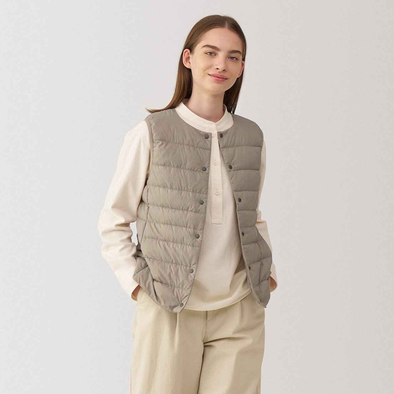 Shop Light Weight Down Collarless Pocketable Vest Online Muji Uae